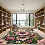 Vintage Blush Anemone Garden Floral Rug