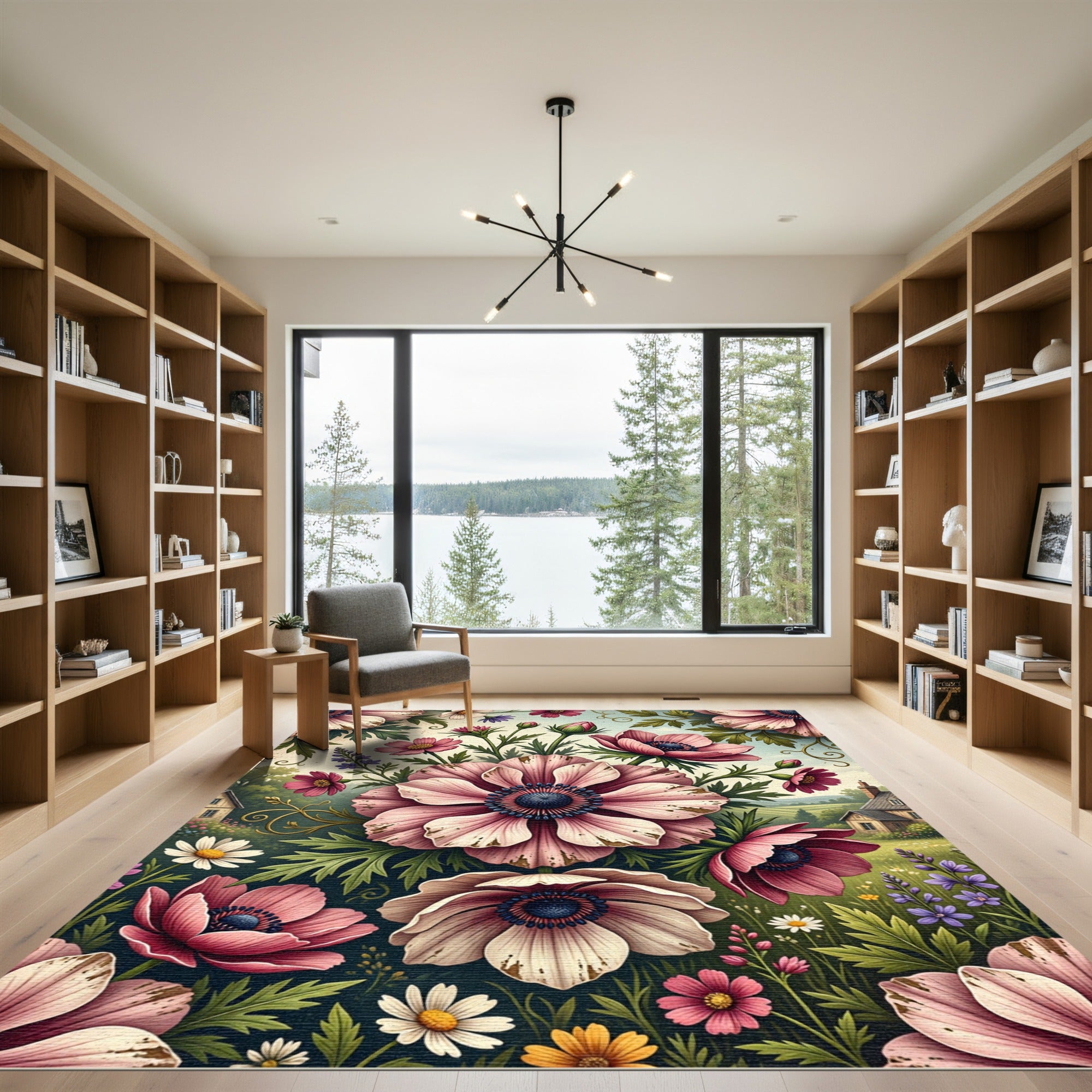 Vintage Blush Anemone Garden Floral Rug