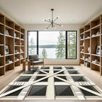 Modern Beige Geometric Grid Rug