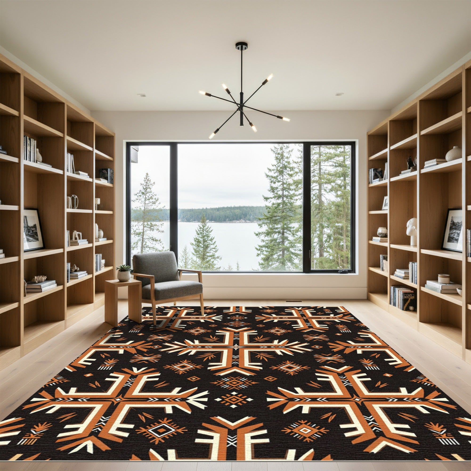 Earthy Ochre Geometric Cross Tile Rug