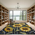 Vibrant Golden Sunflower Floral Art Rug