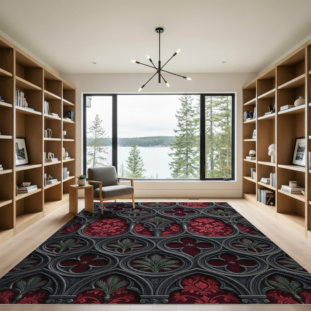 Gothic Crimson Palm Archway Rug