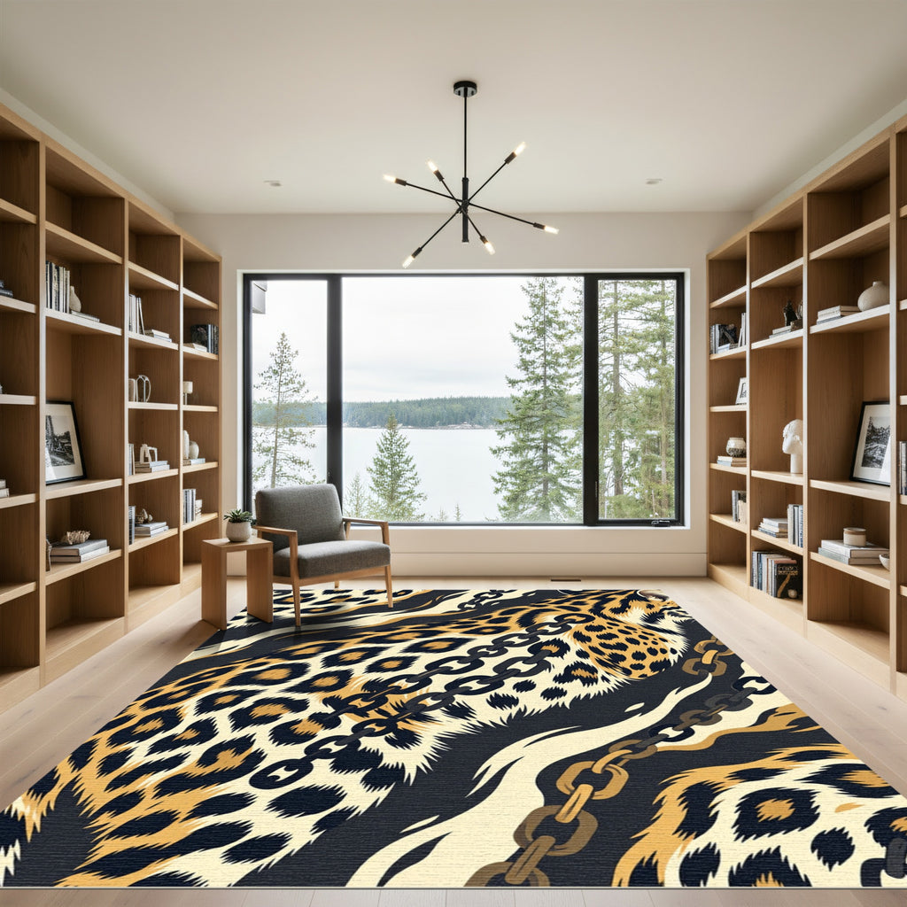 Bold Leopard Chain Link Animal Art Rug