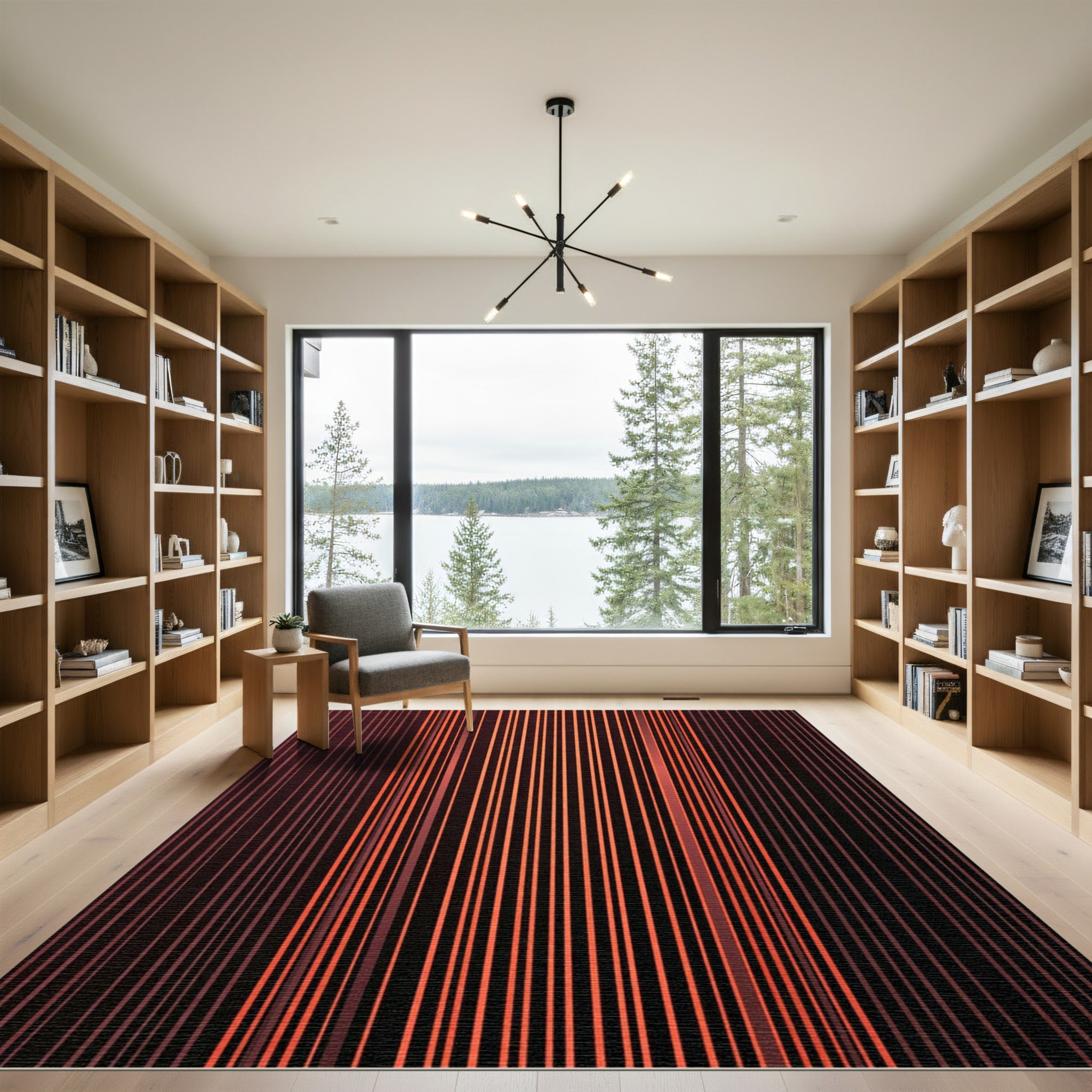 Crimson Orange Vertical Stripe Rug