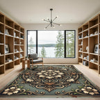 Victorian Sage Green Ornate Floral Medallion Rug