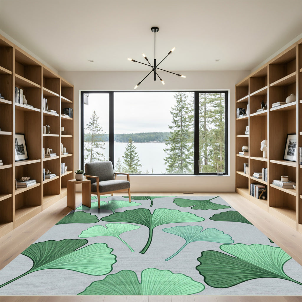 Green Ginkgo Leaf Pattern Rug