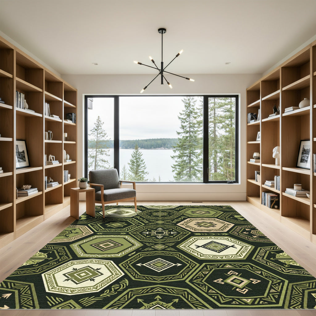 Sage Green Geometric Hexagon Tile Rug