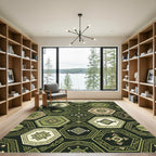Sage Green Geometric Hexagon Tile Rug