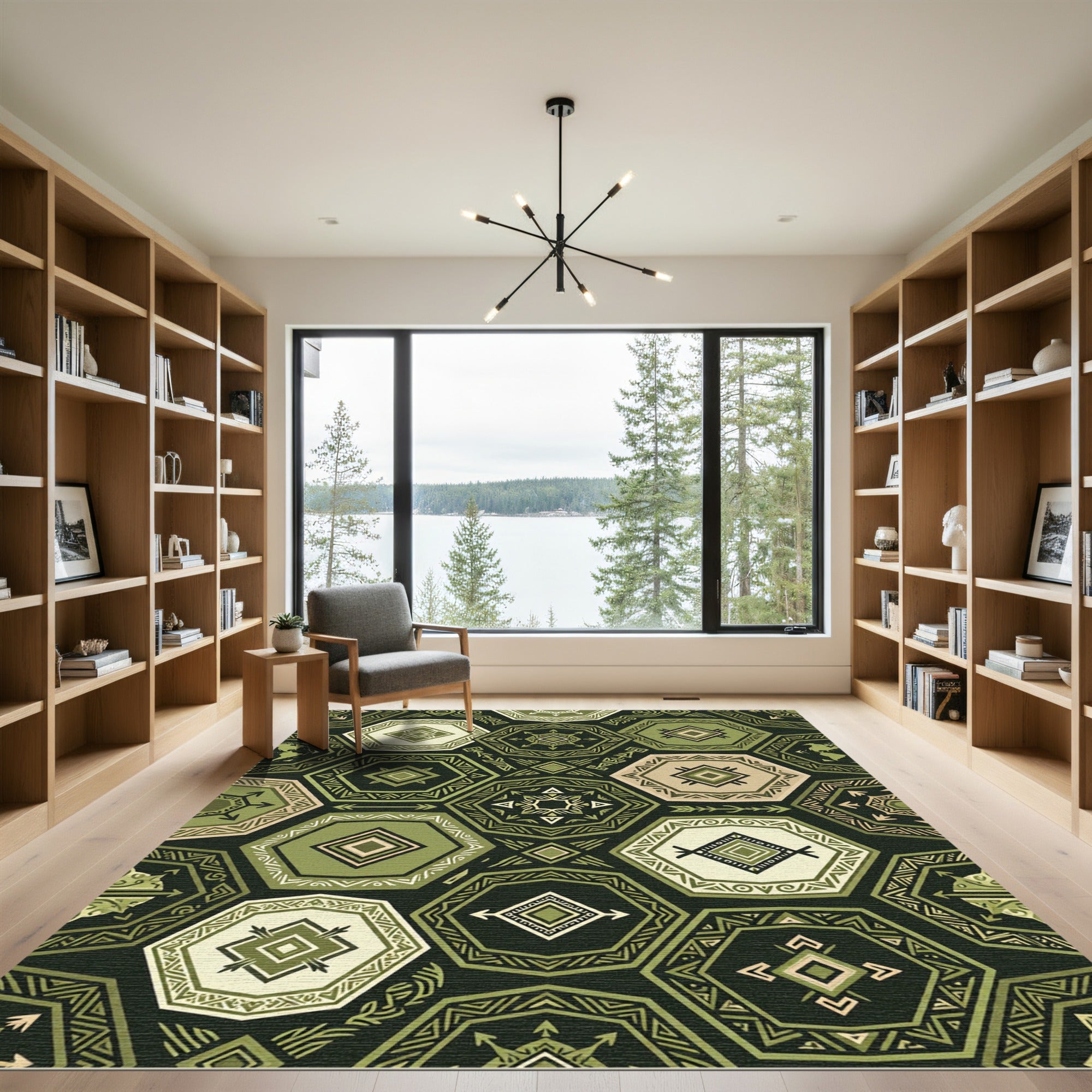 Sage Green Geometric Hexagon Tile Rug