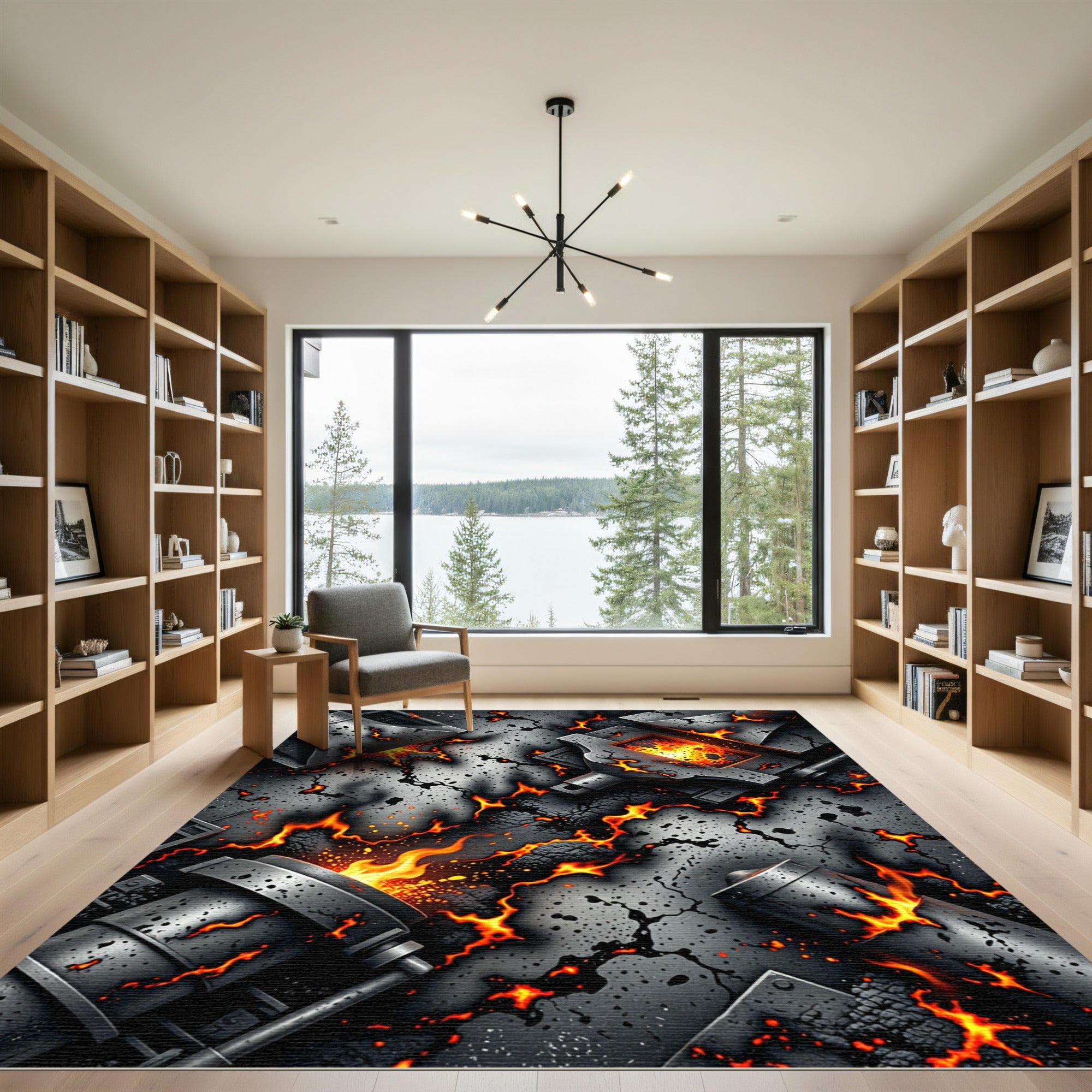 Industrial Fiery Metal Forge Rug