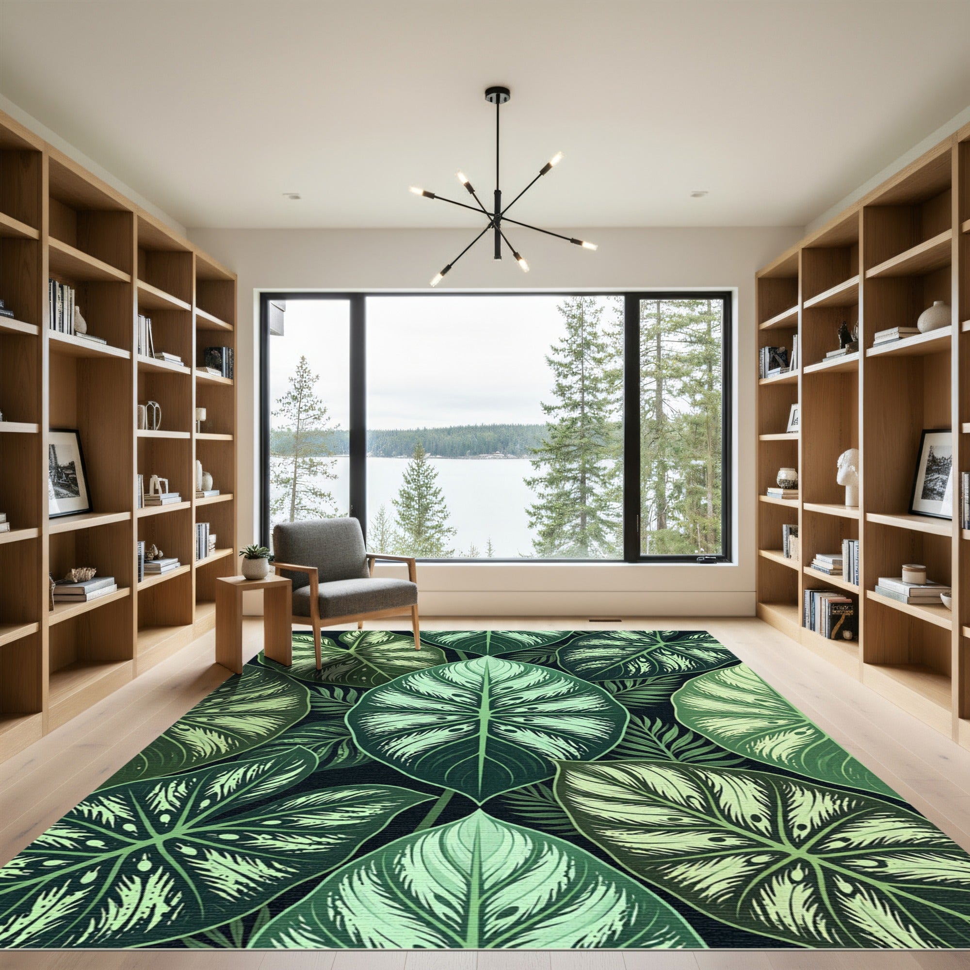 Lush Tropical Botanical Leaf Foliage Rug