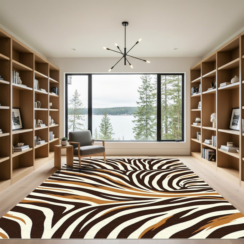 Bold Brown and Cream Zebra Wave Rug