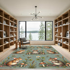 Whimsical Sage Mouse and Mushroom Garden Rug