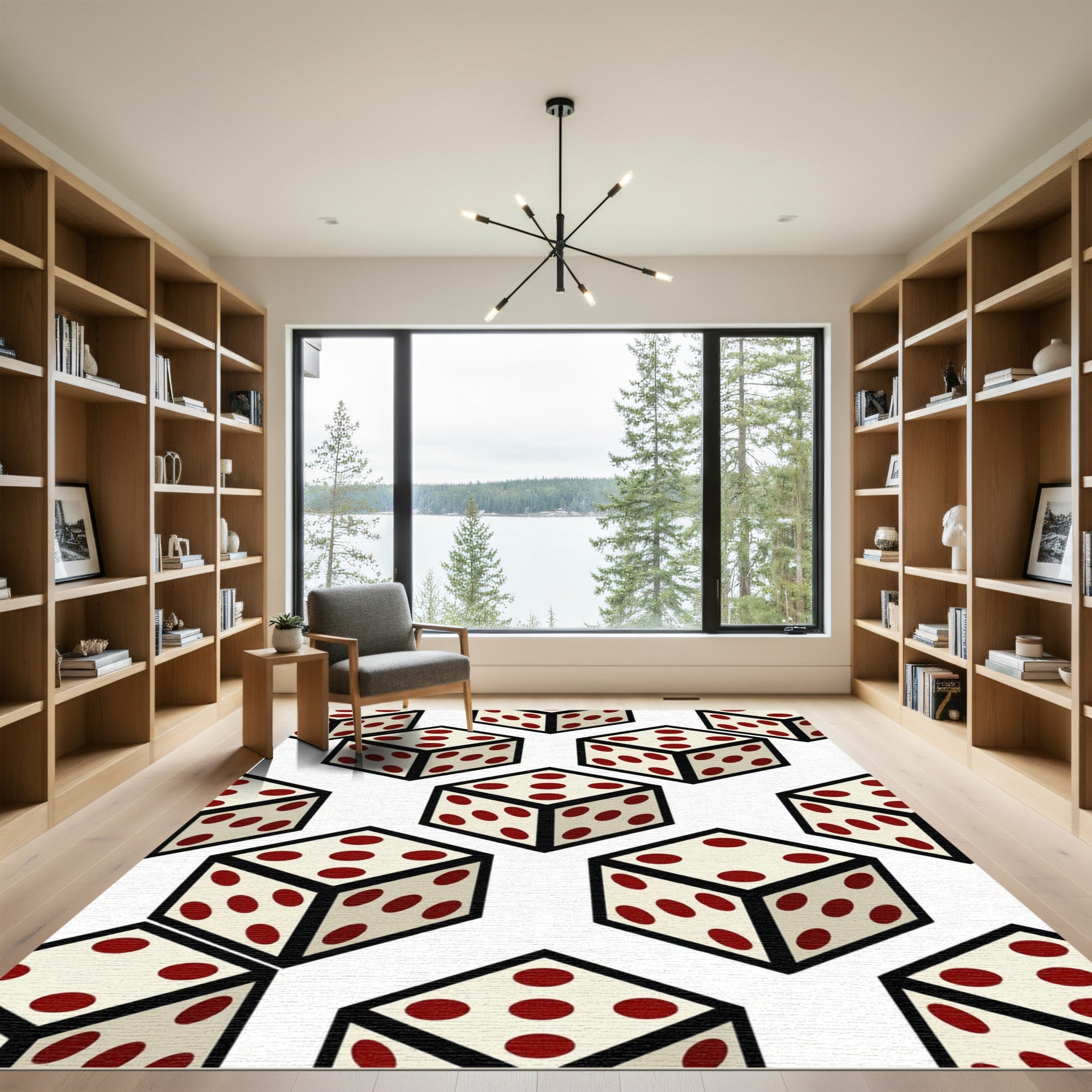 Isometric Dice Cream And Maroon Grid Rug