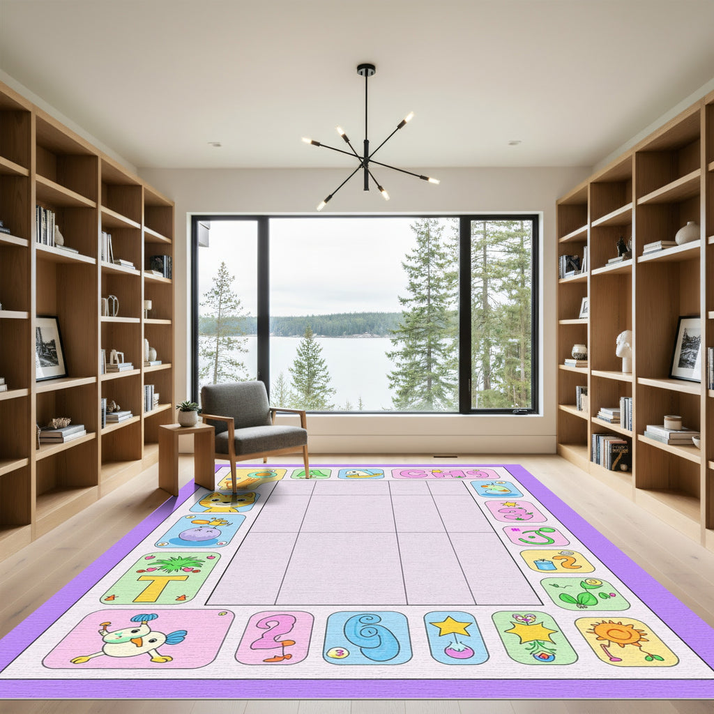 Whimsical Alphabet Creatures Pastel Fun Rug