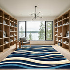 Abstract Navy and Cream Flowing Wave Rug