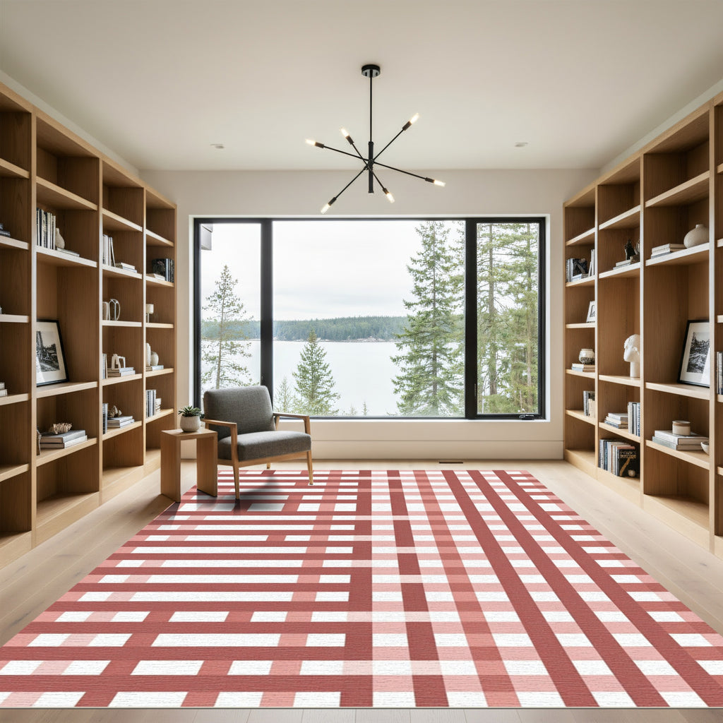 Terracotta Stripe and Check Blend Rug