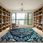 Deep Blue Ornate Floral Scroll Rug