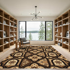 Elegant Brown Floral Arch Interlaced Tile Rug