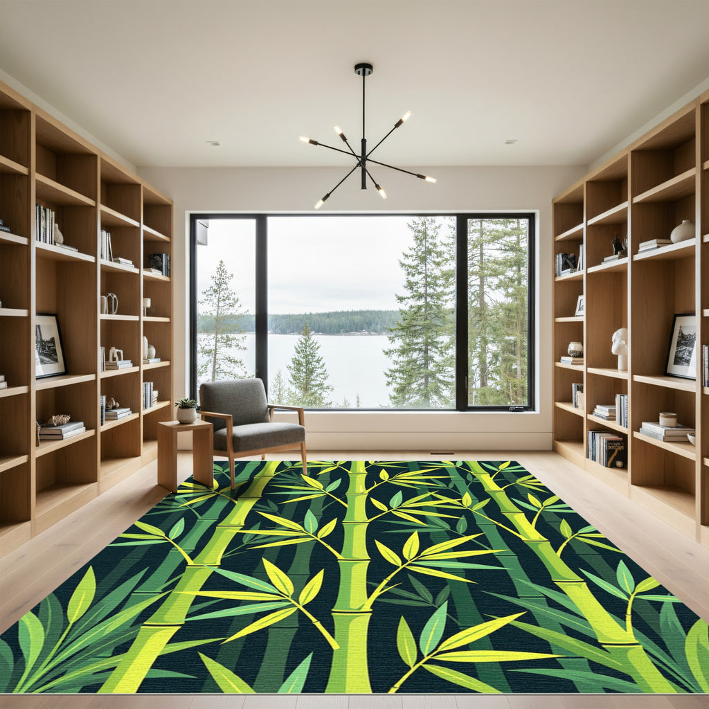 Lush Green Tropical Bamboo Forest Rug