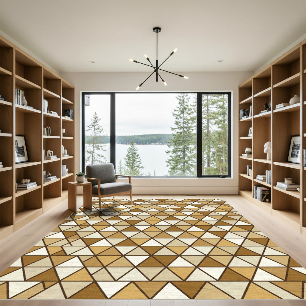 Earthy Tan Gradient Triangles Rug