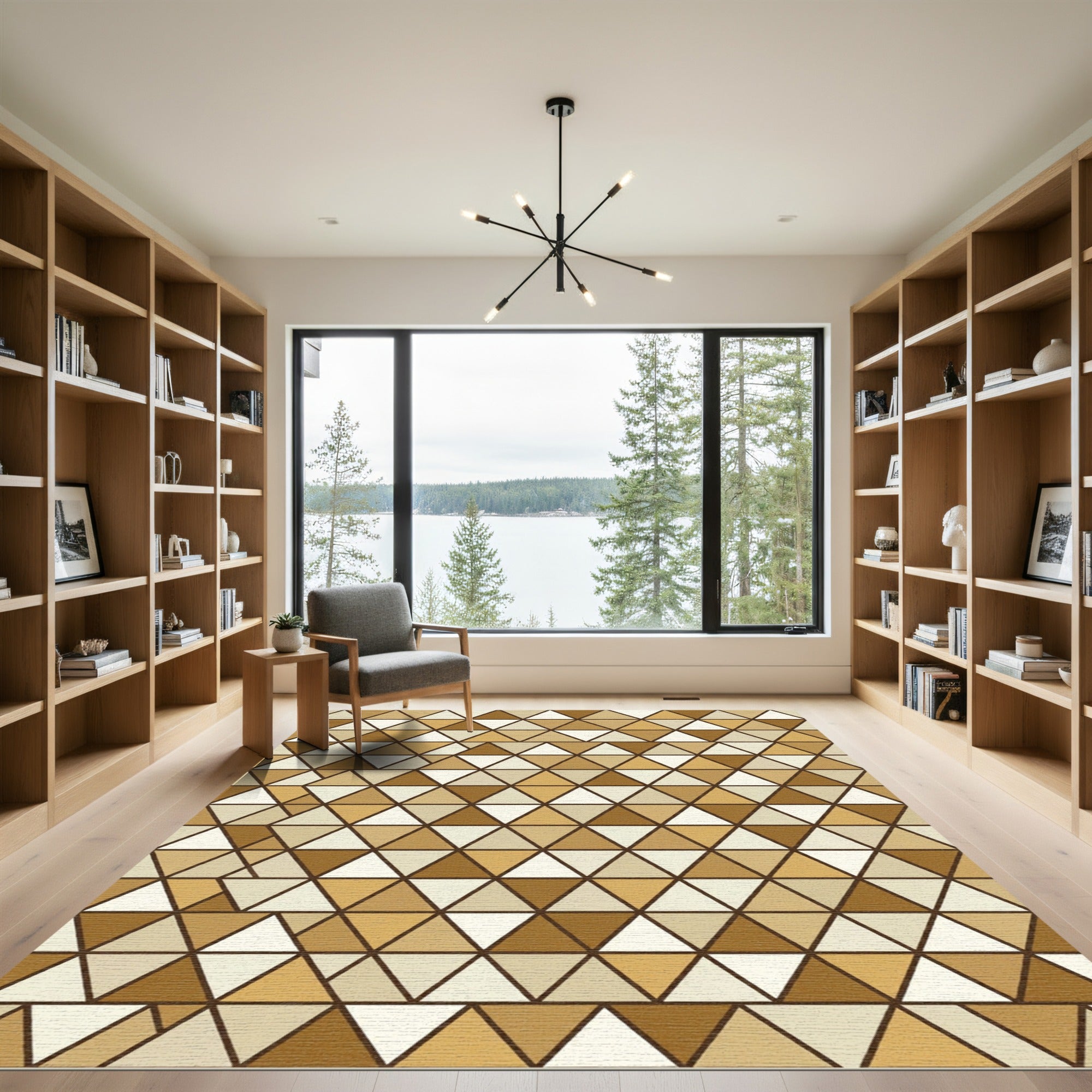 Earthy Tan Gradient Triangles Rug