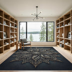 Ornate Metallic Silver Floral Medallion Rug