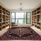 Ornate Crimson Vintage Compass Medallion Rug
