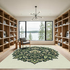 Elegant Sage Floral Damask Medallion Rug