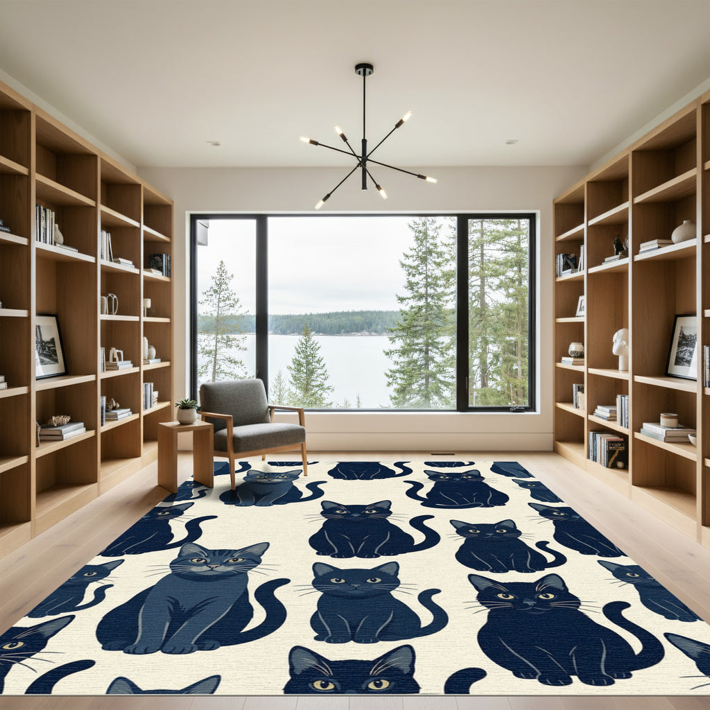 Minimalist Black Cat Whimsical Art Rug