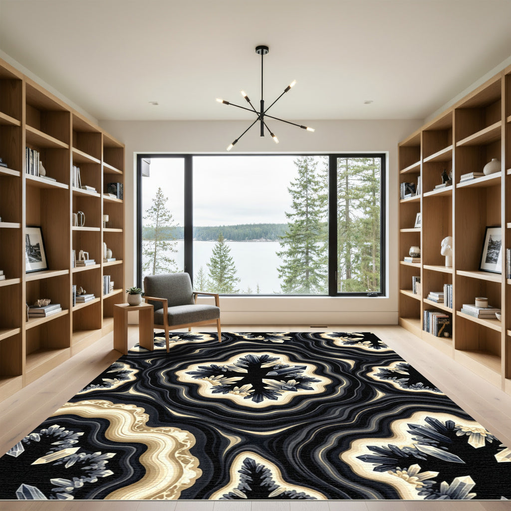 Ethereal Monochrome Geode Crystal Abstract Rug
