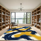 Modern Navy and Gold Abstract Stroke Rug