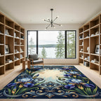 Ornate Blue Iris Scroll Frame Rug
