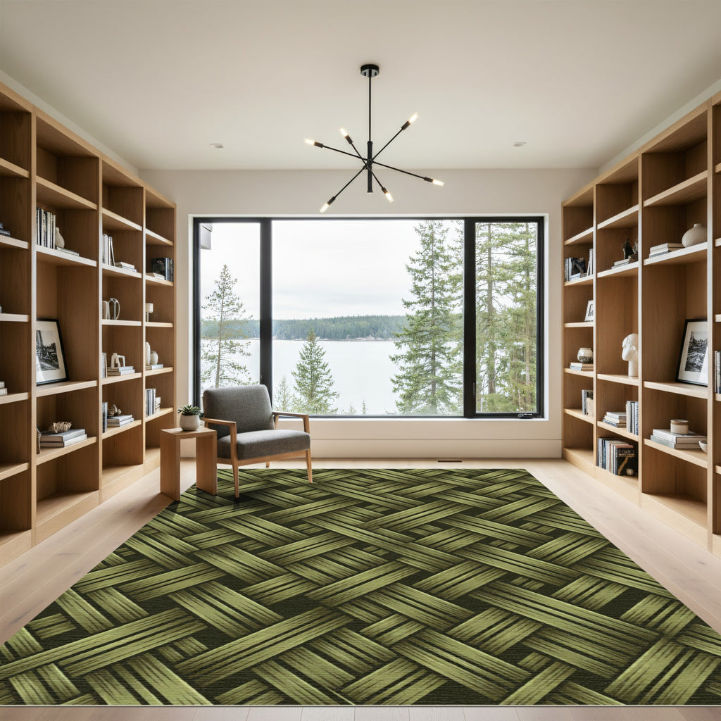 Olive Green Woven Basket Lattice Rug