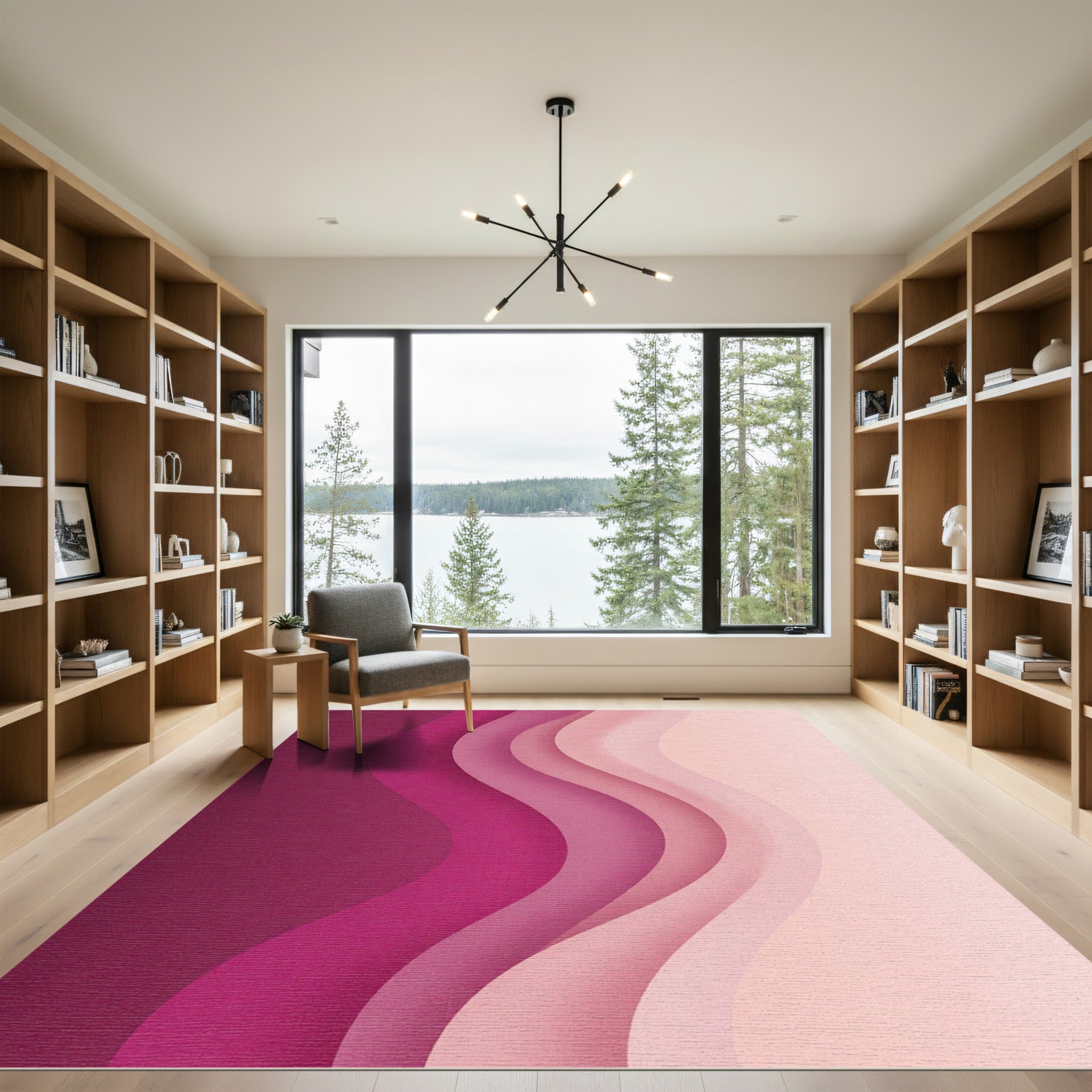 Abstract Pink Ombre Wavy Layered Rug