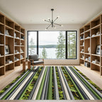 Modern Linear Forest Green Striped Rug