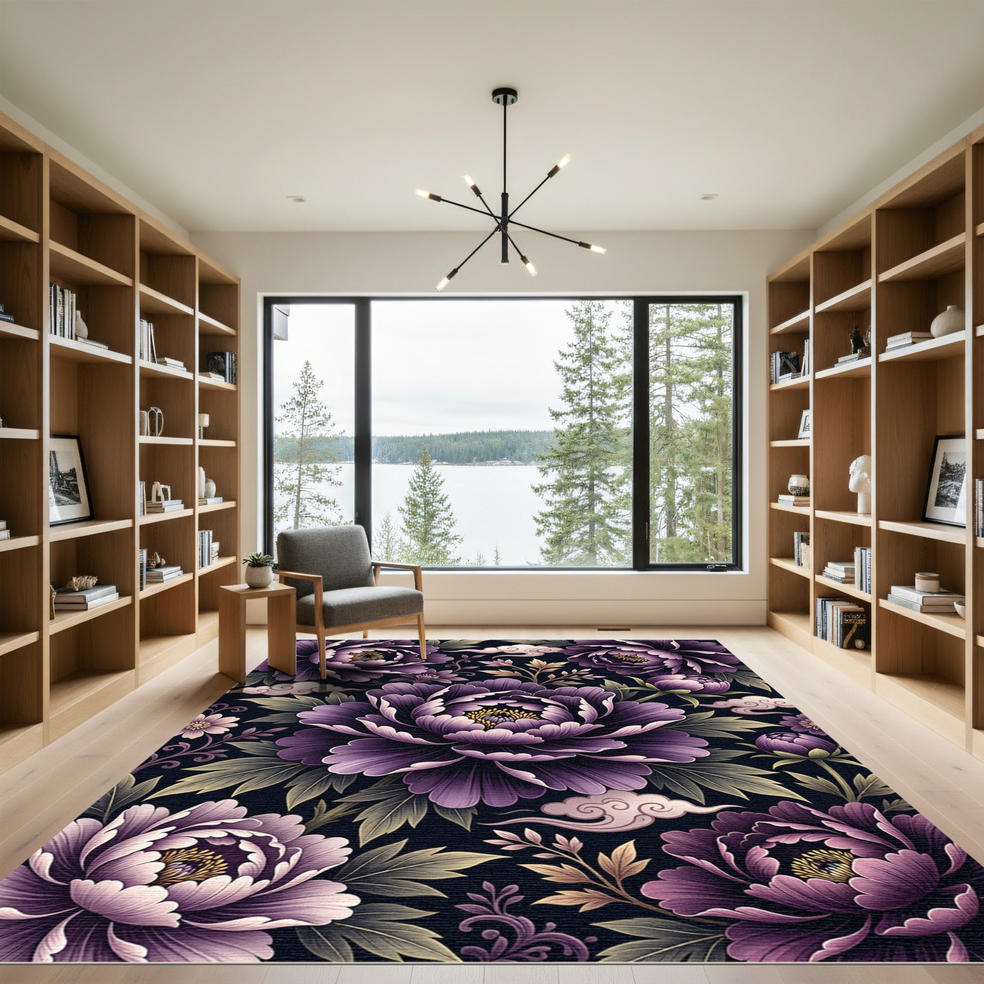 Velvet Purple Peony Cloud Illustration Rug