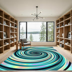 Modern Teal Iridescent Spiral Swirl Rug