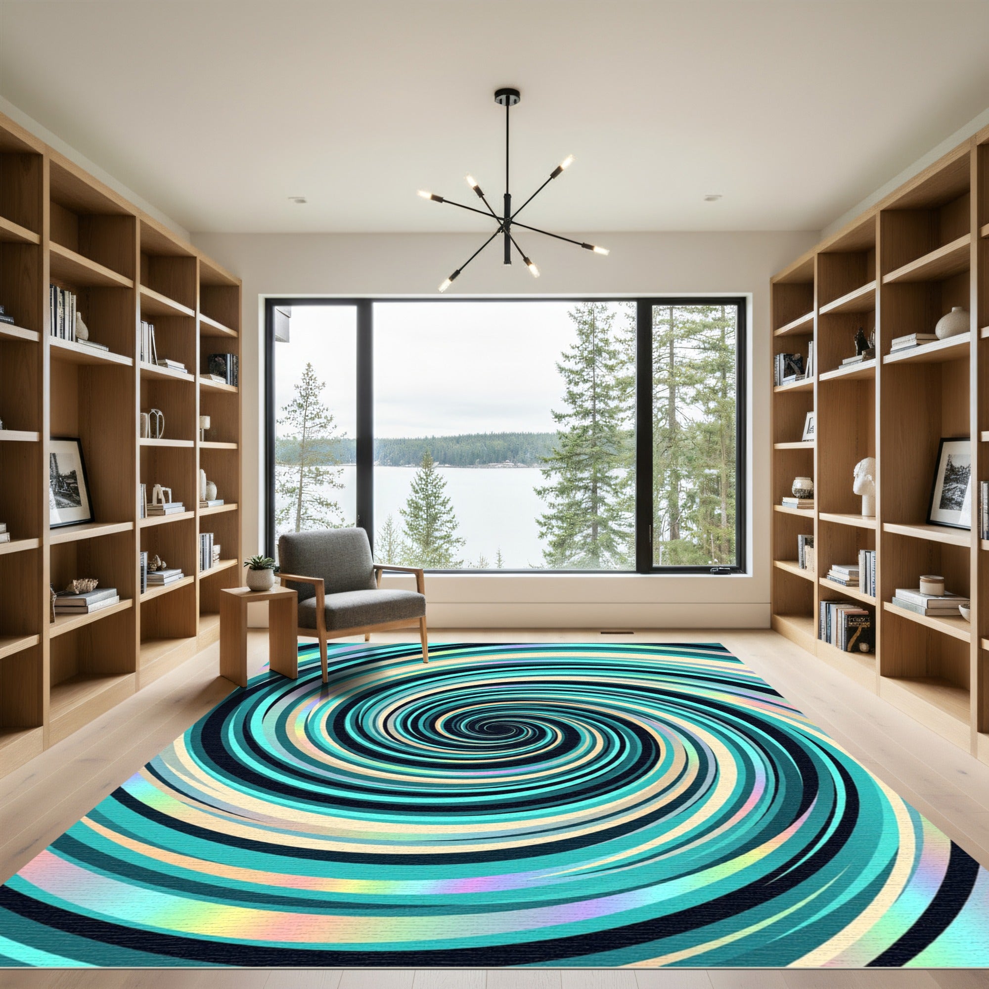 Modern Teal Iridescent Spiral Swirl Rug
