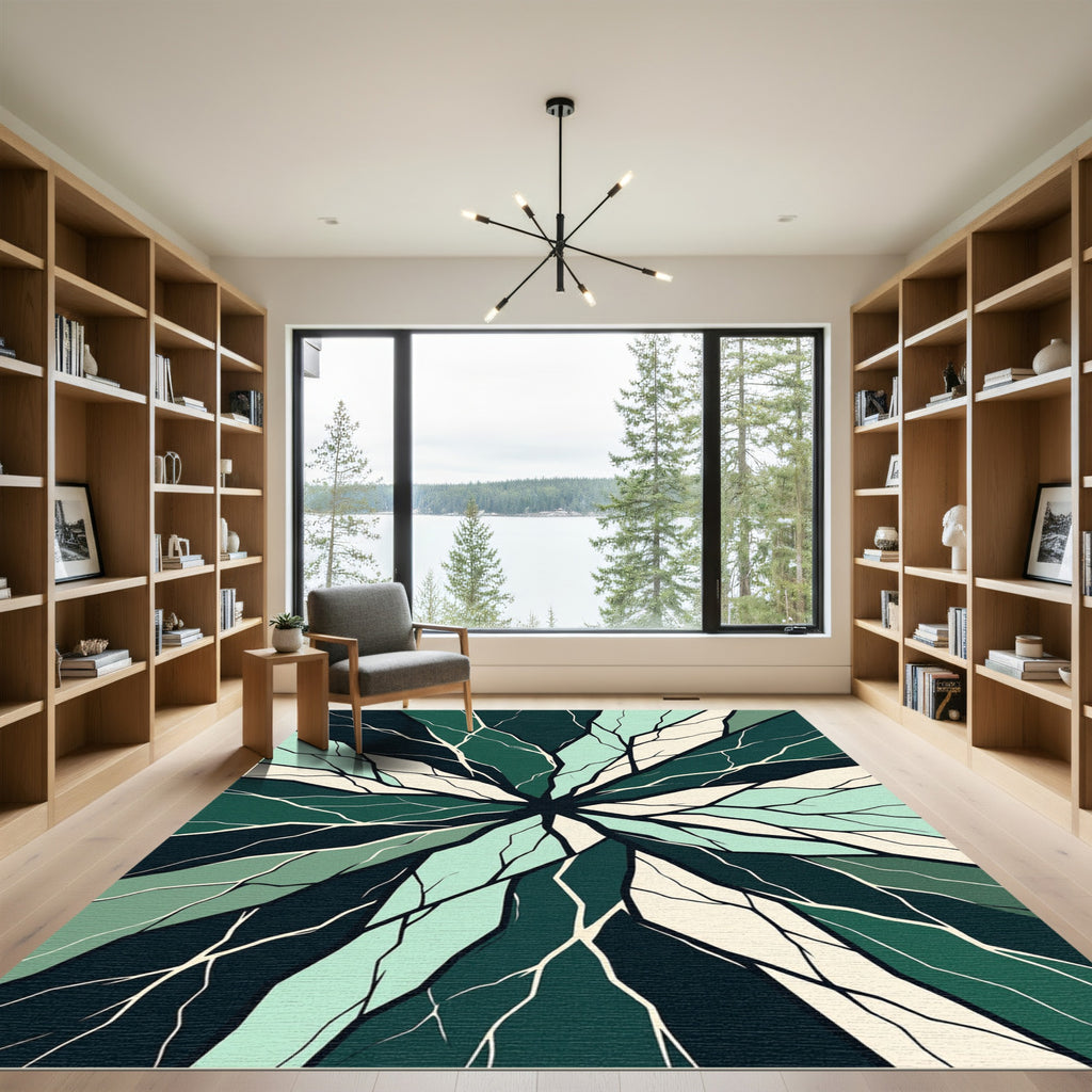 Emerald Teal Abstract Fragment Layout Rug