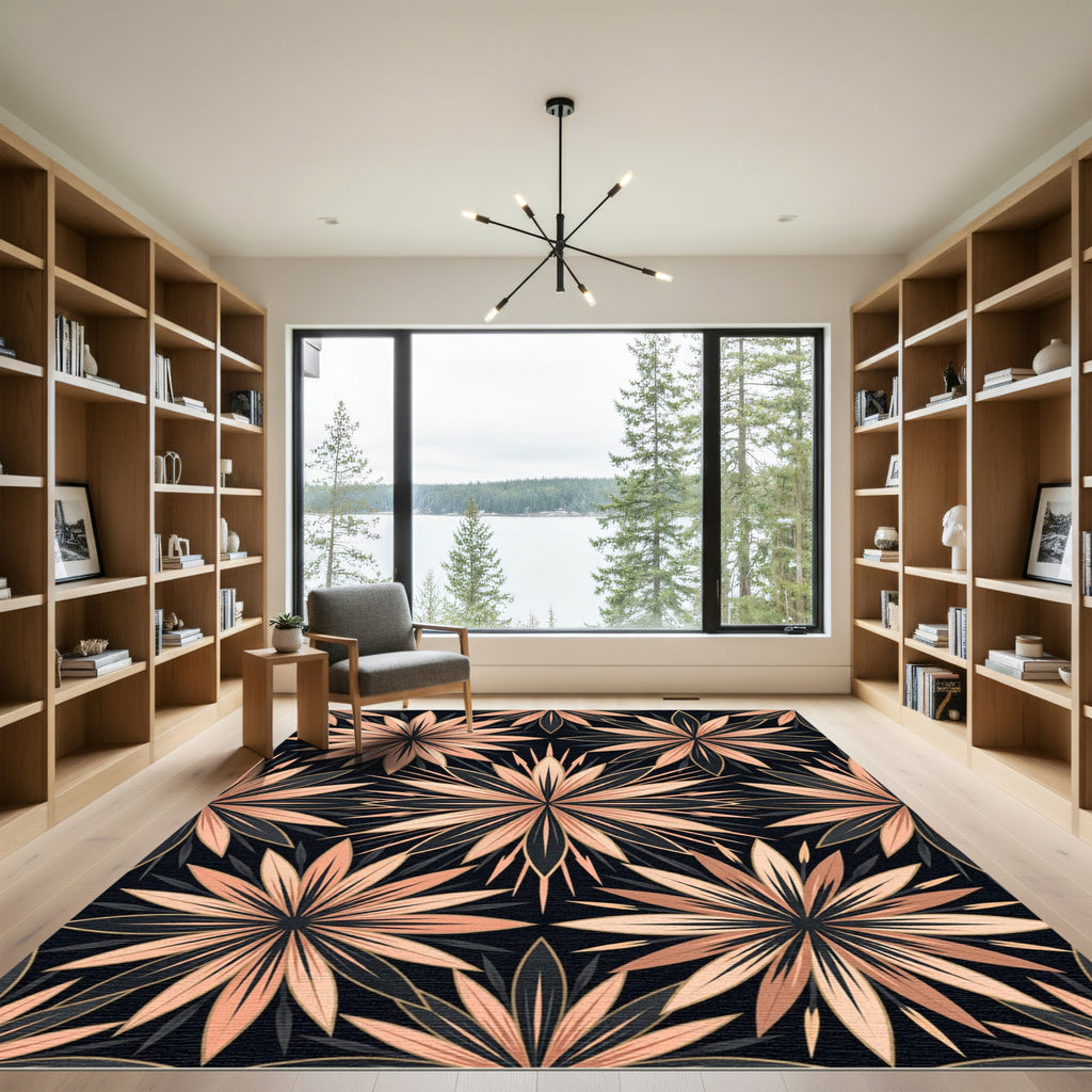 Blush Peach Art Deco Starburst Rug