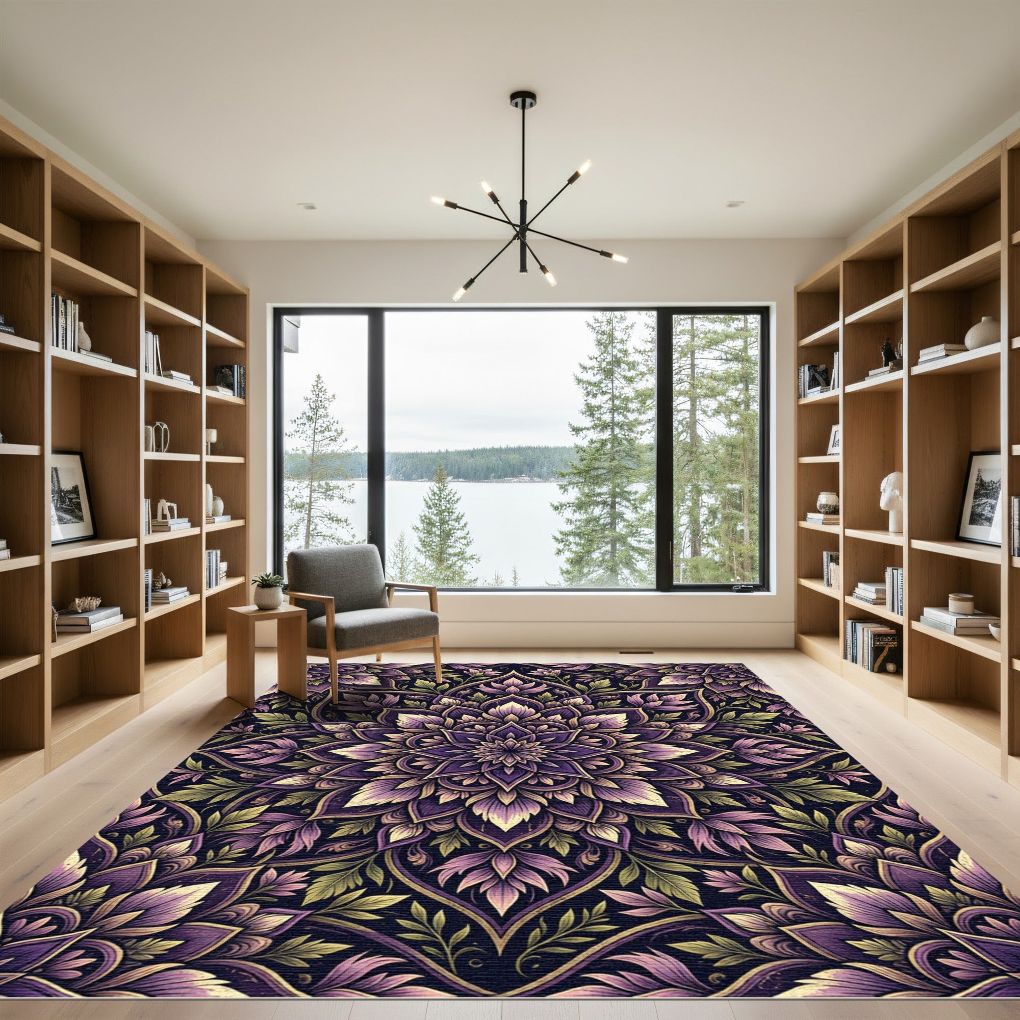 Sophisticated Deep Purple Floral Mandala Rug