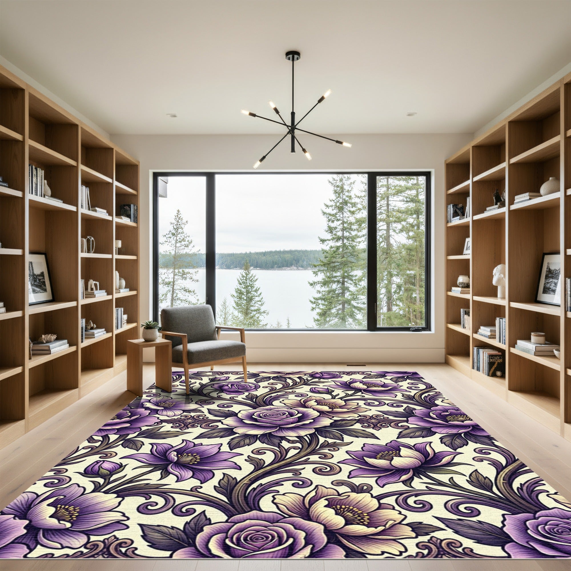 Ornate Amethyst Floral Scrollwork Rug