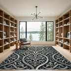 Ornate Silver Interlocking Floral Swirls Rug
