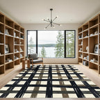 Bold Black Khaki Plaid Lines Rug