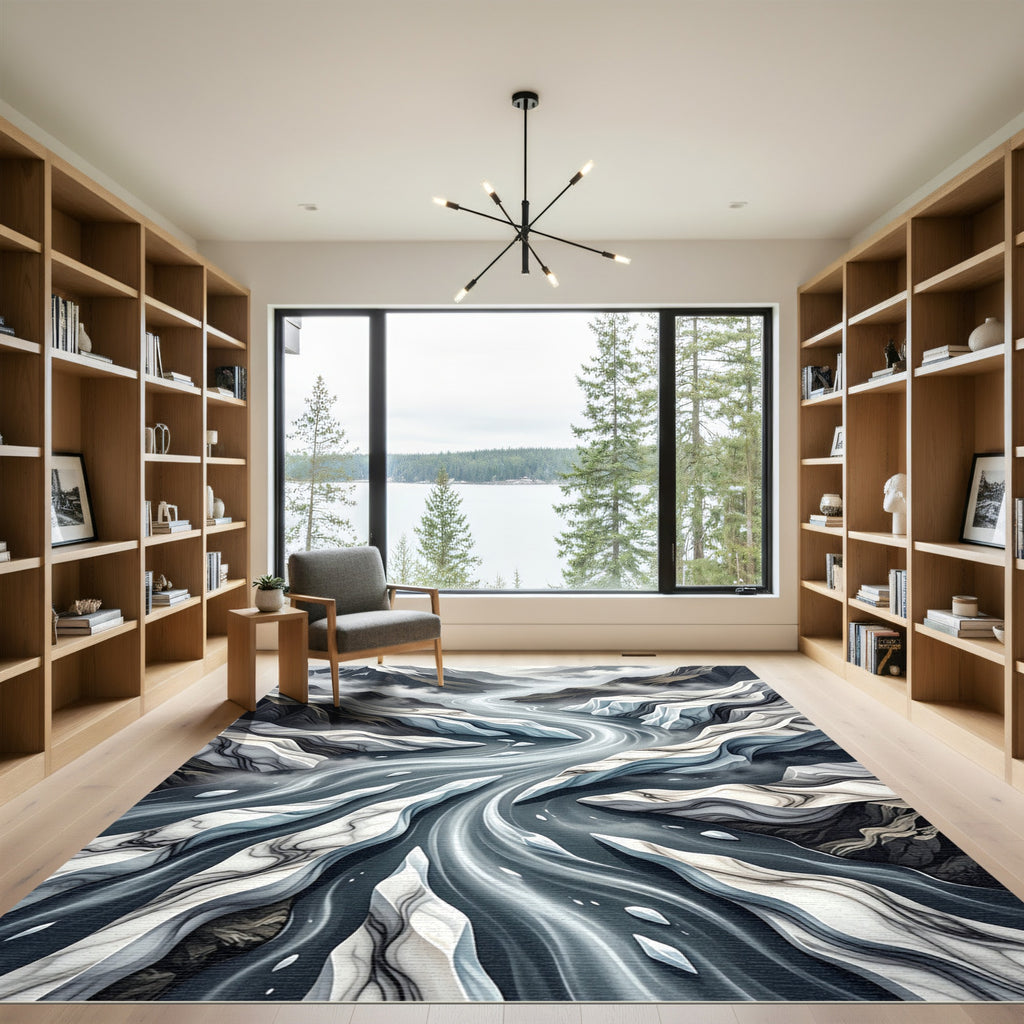 Fractured Ice River Landscape Art Rug