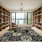 Black Gray Cream Medallion Tile Collage Rug