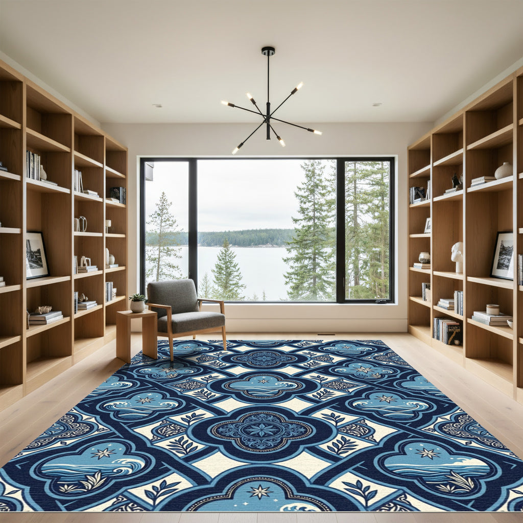 Coastal Nautical Star Wave Quatrefoil Rug