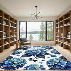 Deep Blue Hydrangea Floral Bloom Rug