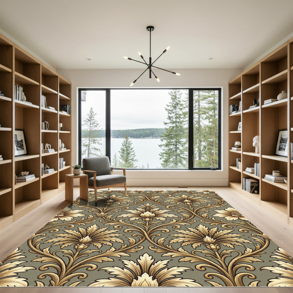 Golden Acanthus Leaf Scroll Rug